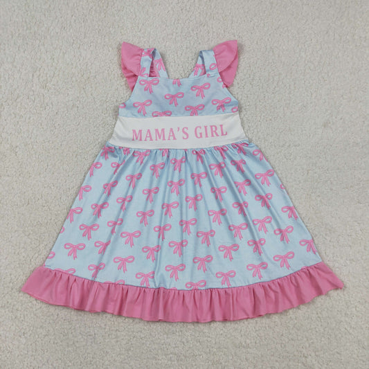 Baby Girls Kids Short Sleeves Mama's Girl Bows Ruffle Knee Length Dress RTS
