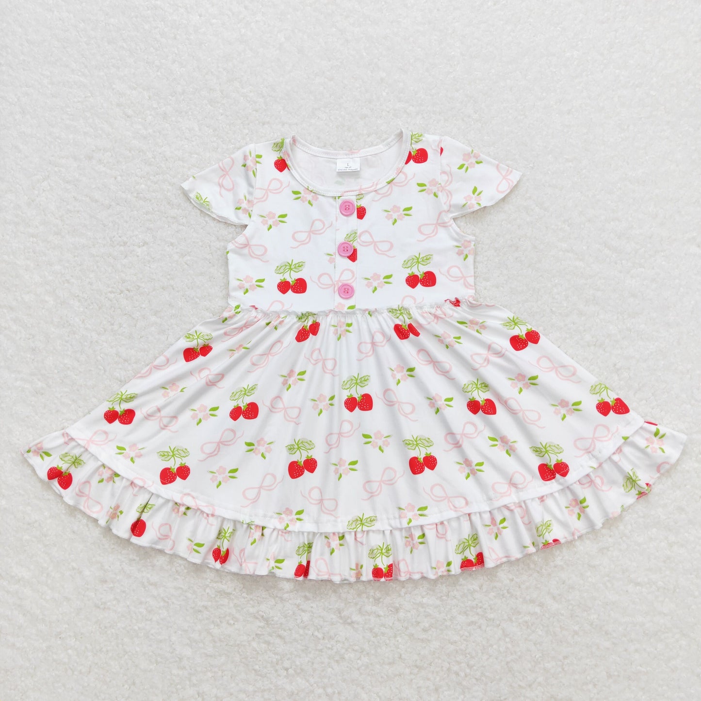 Baby Girl Summer Short Sleeves Strawberry Floral Twirl Dress