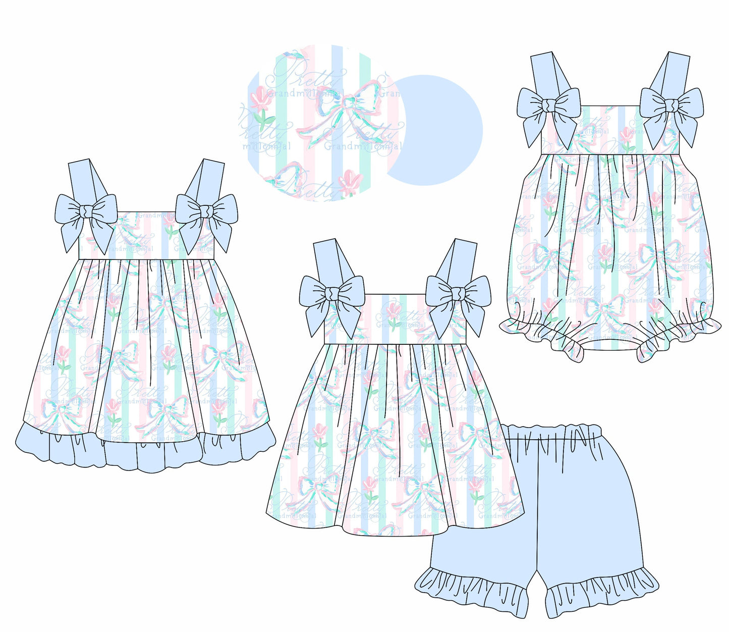 Baby Girl Bows Stripes Flower Sibling Romper Dress Set ( Moq 5 Each Style ) 1.20