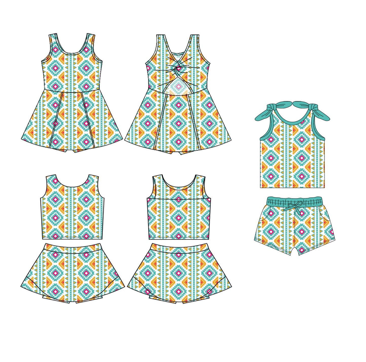Baby Girl Sleeveless Western Aztec Sibling Dress Set ( Moq 5 Each Style ) 3.31