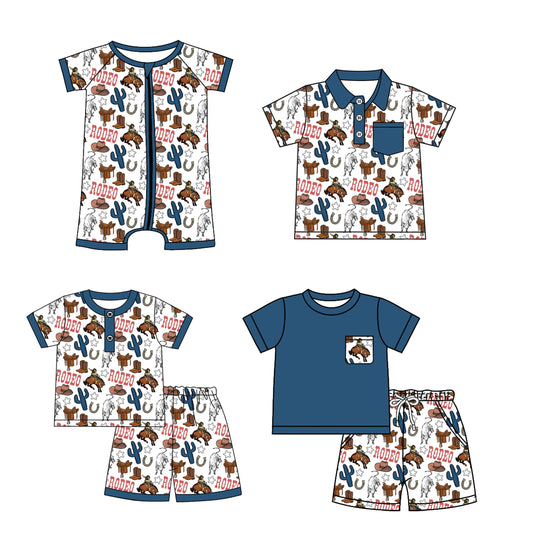 ( Moq 5 Each Style ) Baby Boy Short Sleeves Rodeo Western Sibling Romper Shirt Set 3.25