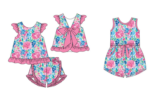 Baby Girl Summer Flower Sibling Pink Jumpsuit Set ( Moq 5 Each Style ) 12.24