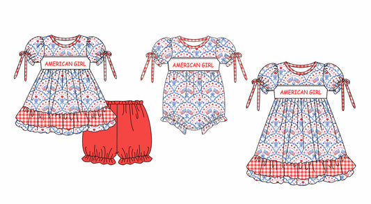 American Girl July 4th Flag Flower Sibling Romper Dress Clothes Set ( Moq 5 Each Design )11.25