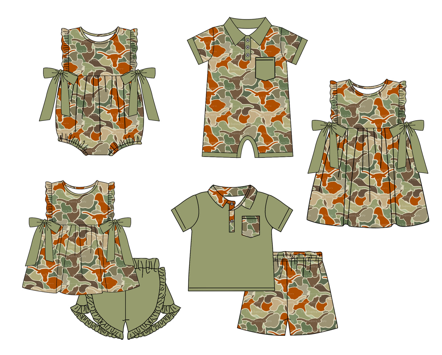 Baby Boy Girl Sibling Camo Cow Dress Romper Clothes Set ( Moq 5 Each style )11.23