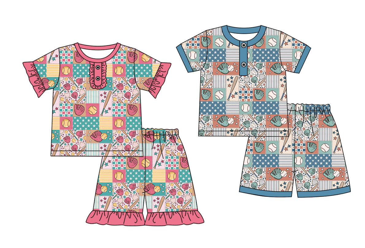Baby Girl Short Sleeves Baseball Sibling Pajamas Set ( Moq 5 Each Style ) 3.4