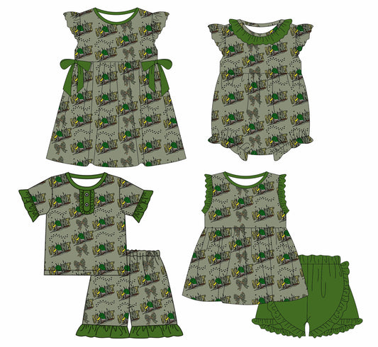 Baby Girl Bows Hunting Green Sibling Romper Dress Set ( Moq 5 Each Style ) 1.11