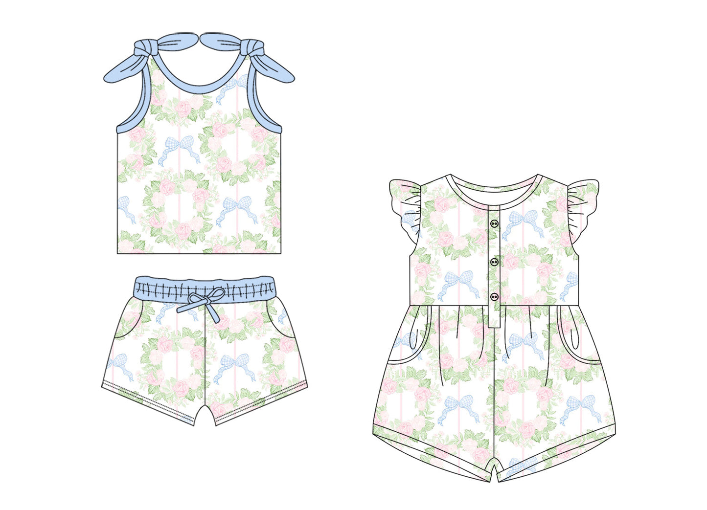 Baby Girl Flower Bows Straps Sibling Jumpsuit Set ( Moq 5 Each Style ) 1.18