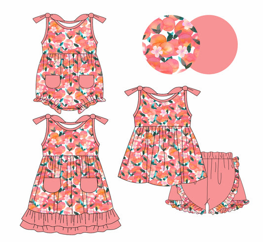 Baby Girl Peach Flower Sibling Romper Dress Set ( Moq 5 Each Style ) 1.8