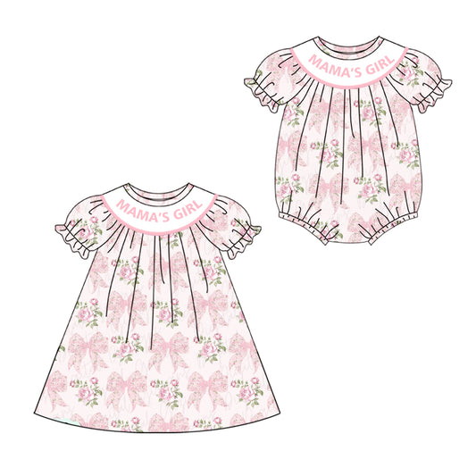 ( Moq 5 Each Style ) Baby Kids Short Sleeves Flower Bows Mama's Girl Sibling Romper Dress 4.19
