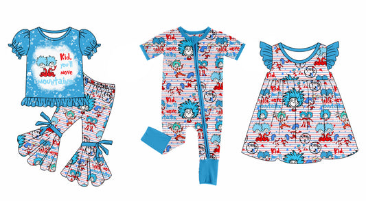 Baby Girl Short Sleeves Dr Reading Sibling Blue Romper Dress Clothes Set ( Moq 5 Each Design )11.28