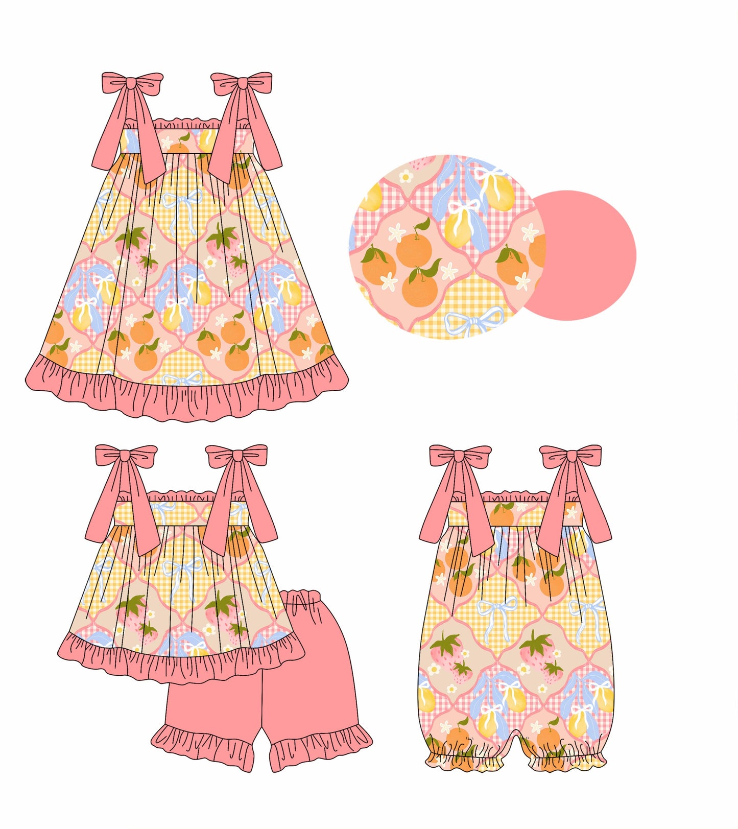 Baby Girl Straps Orange Bows Sibling Romper Dress Set ( Moq 5 Each Style ) 2.11