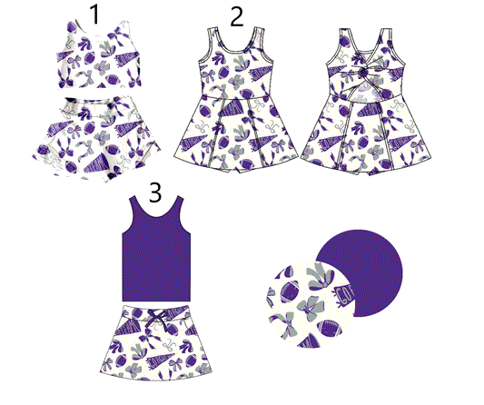 Baby Girl Cheer Football Bows Sibling Purple Dress Set ( Moq 5 Each Style ) 1.16
