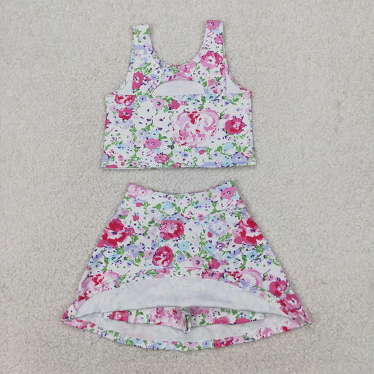 Baby Girl Sleeveless Flower Tops Shorts Skirt Skort Yoga Active Wear Clothes Set RTS