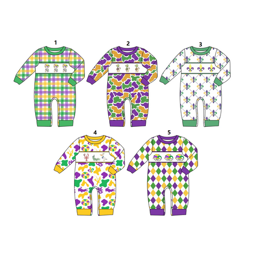 ( Moq 5 Each Style ) Sibling Baby Boys Kids Anchors Camo Print Mardi Gras Rompers