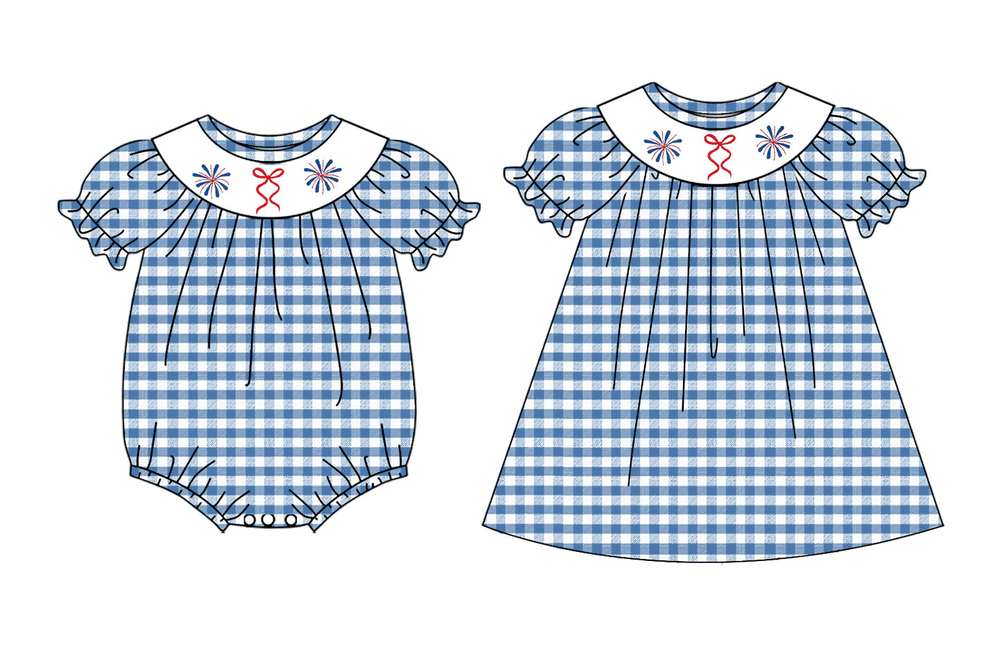 ( Moq 5 Each Style ) Sibling Baby Girls Kids Bows 4th of July Plaid Romper Dress