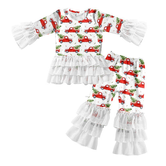 Baby Girl Christmas Truck Tree Tops Lace Pants Set