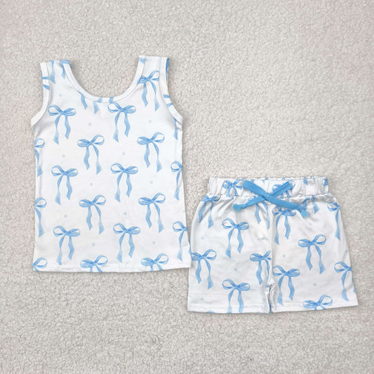 Baby Girl Sleeveless Blue Bows Tops Shorts Set RTS