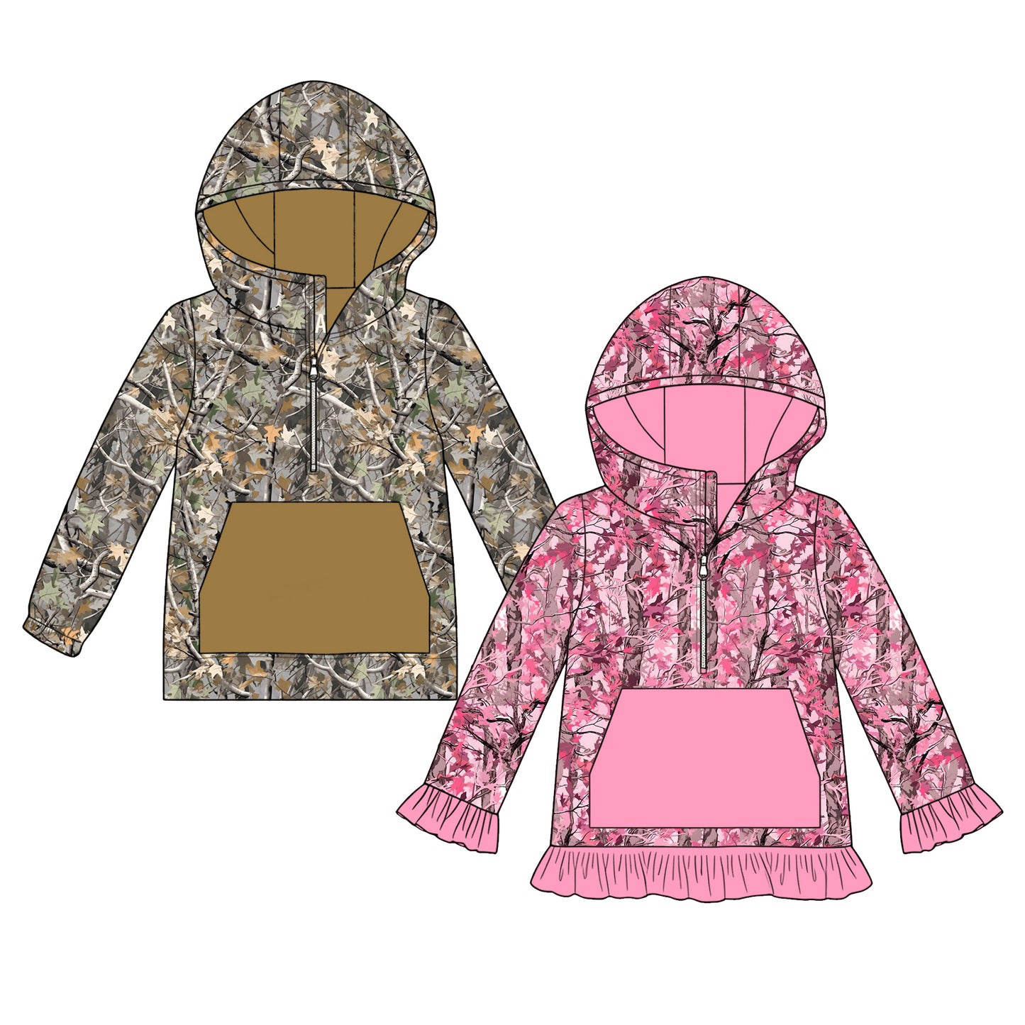 ( Moq 5 Each Style ) Sibling Baby Boys Girls Kids Long Sleeves Zipper Hoodie Pockets Pullovers Camo Shirts Clothes
