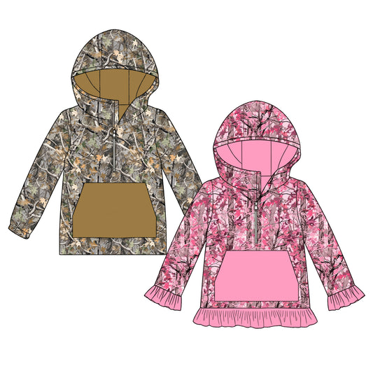 ( Moq 5 Each Style ) Sibling Baby Boys Girls Kids Long Sleeves Zipper Hoodie Pockets Pullovers Camo Shirts Clothes