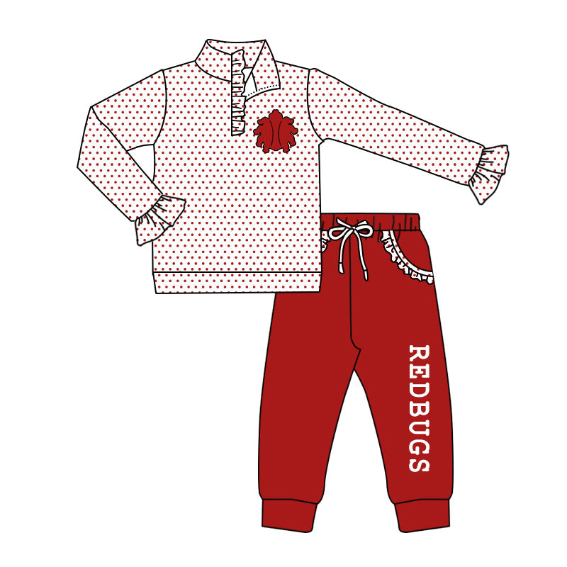 Baby Girl Team Pullover Pocket Red Pants Fall Clothes Set