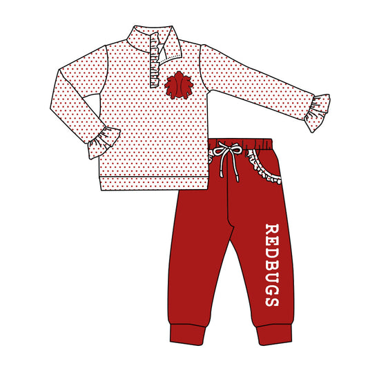 Baby Girl Team Pullover Pocket Red Pants Fall Clothes Set