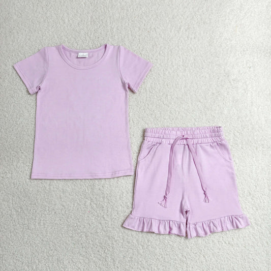 Baby Girls Short Sleeves Lavender Tops Ruffle Shorts Summer Clothes Set RTS