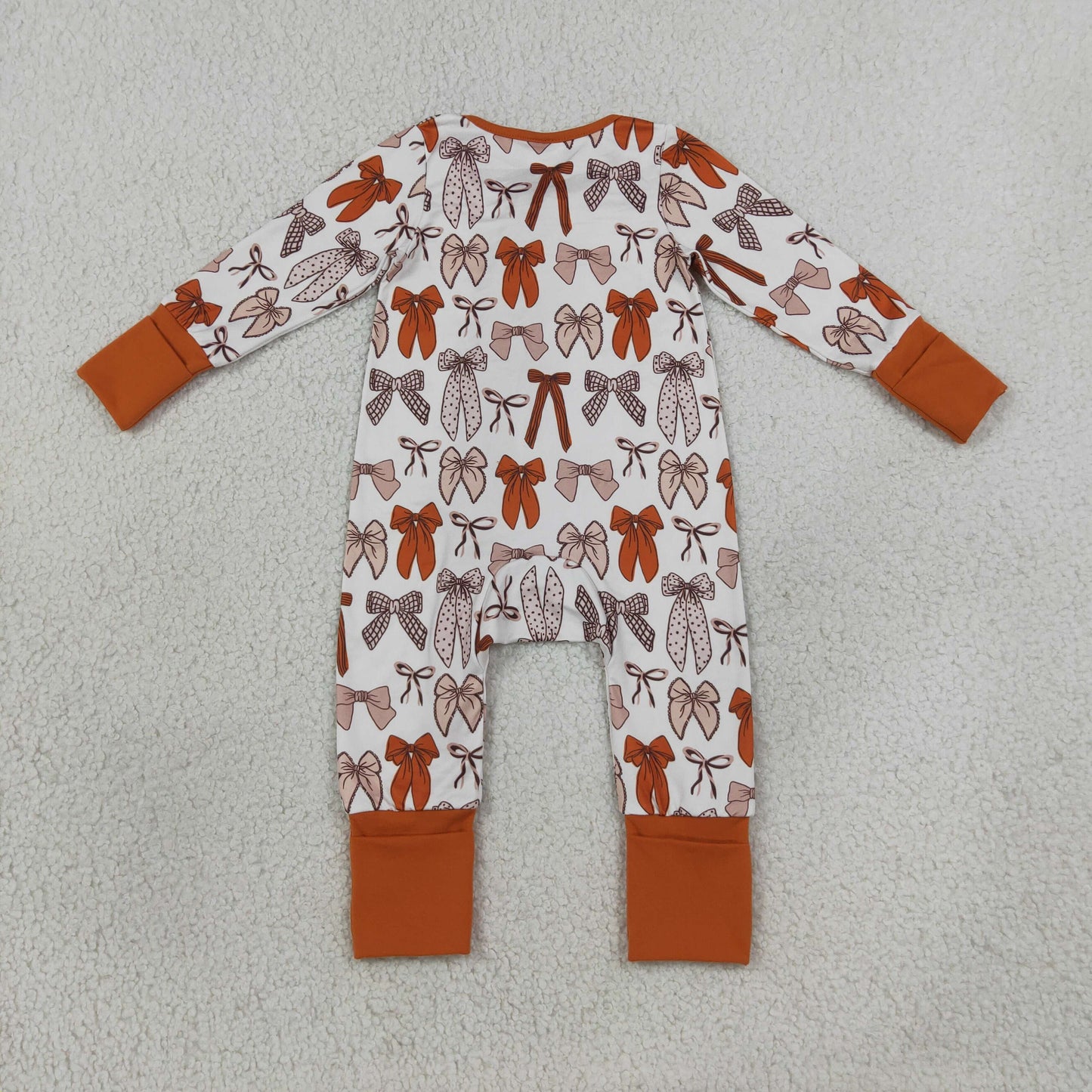 Baby Girls Kids Long Sleeves Bows Zipper Sleeper Footie Romper Brown Clothes RTS