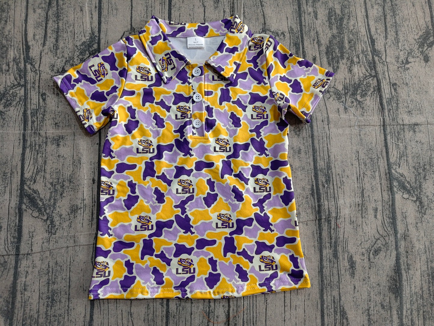 Baby Boy Kids Short Sleeves Purple Orange Camo Team Shirt Buttons Tee RTS