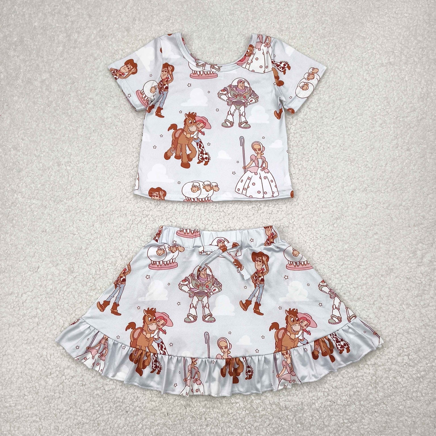 Baby Girl Short Sleeves Cartoon Shirt Skorts Set Clothes RTS