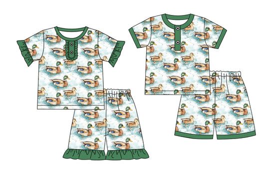 Baby Boy Girl Short Sleeves Ducks Sibling Pajamas Set ( Moq 5 Each Style ) 1.3