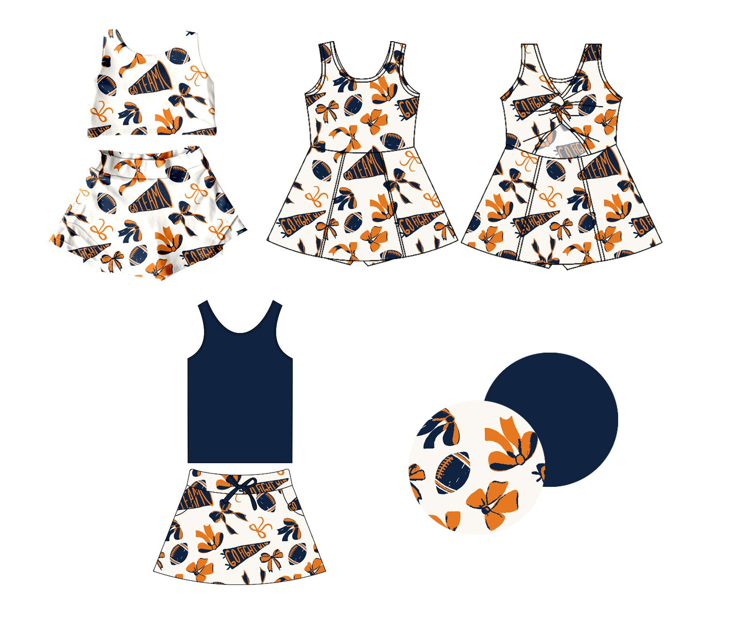 Baby Girl Cheer Football Bows Navy Blue Sibling Dress Set ( Moq 5 Each Style ) 1.16