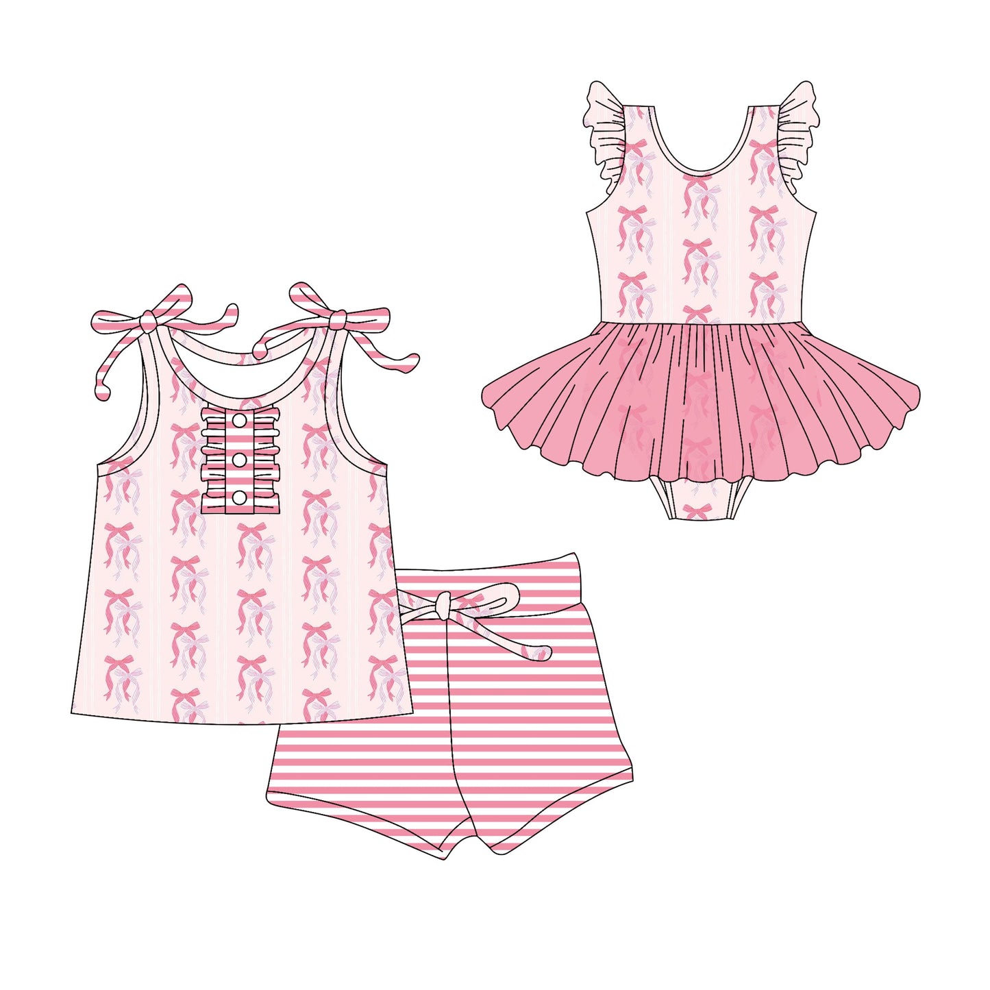 Baby Girl Summer Pink Bows Sibling Romper Set ( Moq 5 Each Style ) 3.13