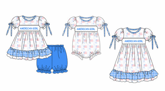 American Girl July 4th Flag Bows Sibling Romper Dress Clothes Set ( Moq 5 Each Design )11.25