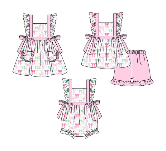 Baby Girl Shorts Sleeves Bows Sibling Romper Dress Set ( Moq 5 Each Style ) 1.13