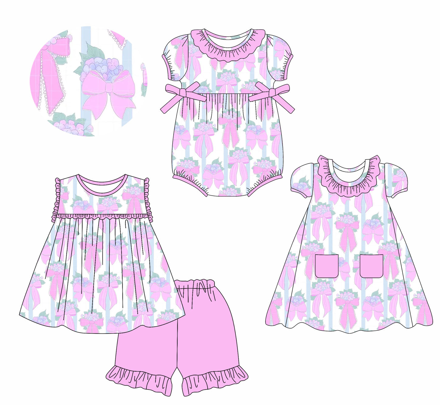 Baby Girl Flower Bows Sibling Romper Dress Set ( Moq 5 Each Style ) 2.11