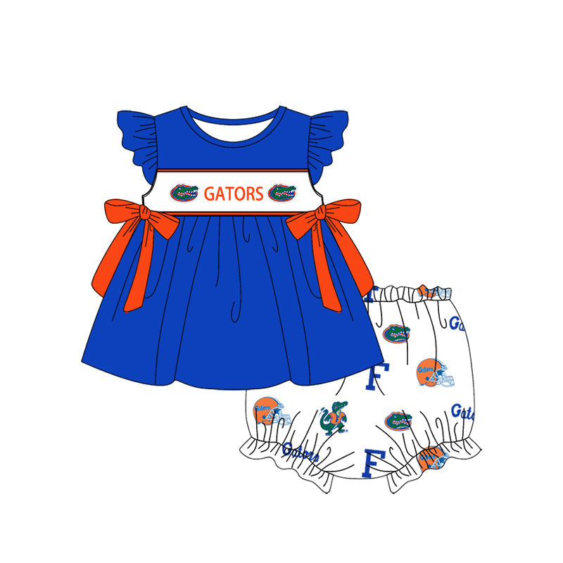 Baby Girl Blue Short Sleeves Team Bows Tunic Bummie Set ( Moq 5 )