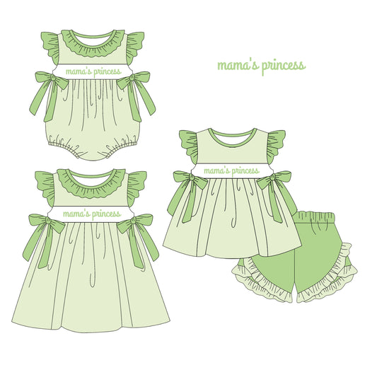Baby Girl Mama's Princess Green Sibling Romper Dress Set ( Moq 5 Each Style ) 1.14
