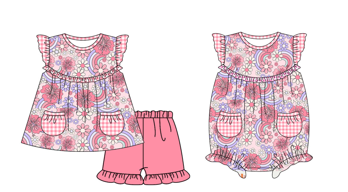 Baby Girl Flower Pocket Sibling Summer Romper Set ( Moq 5 Each Design )