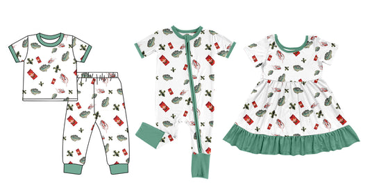 Baby Girl Short Sleeves Crawfish Green Sibling Dress Romper Set ( Moq 5 Each Design ) 12.7