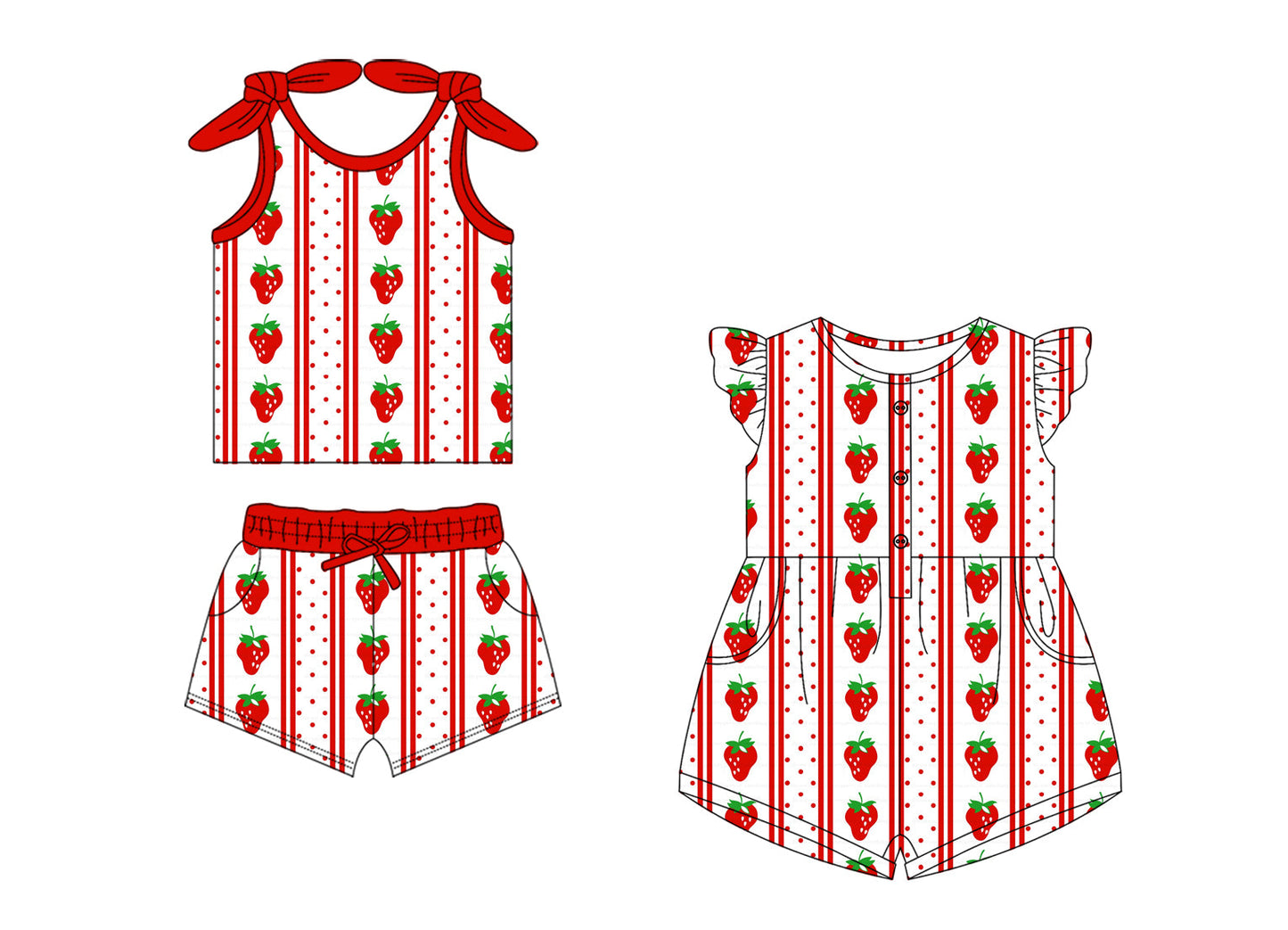 Baby Girl Straps Strawberry Sibling Romper Dress Set ( Moq 5 Each Style ) 1.18