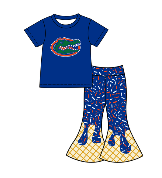 ( Moq 5 ) Baby Girls Blue Short Sleeves Shirt Drip Sprinkles Bell Pants Team Clothes Set