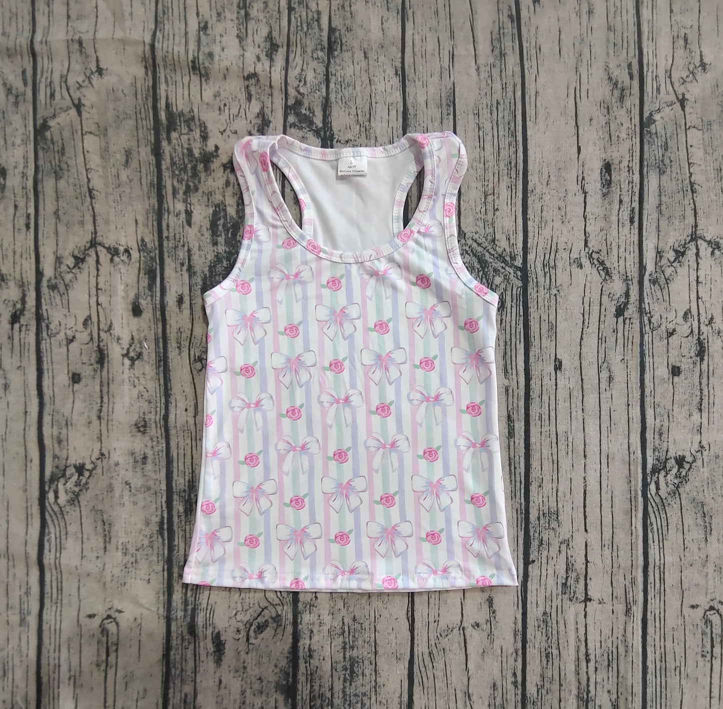 Baby Girl Sleeveless Bows Flower Stripes Yoga Active Shirt Tops RTS