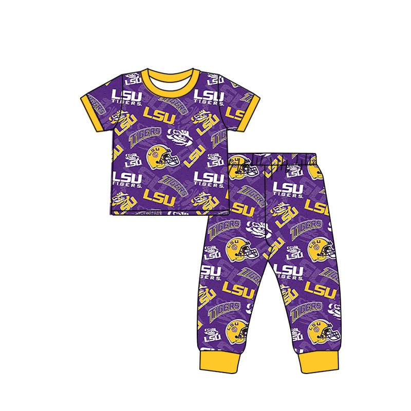 Baby Boy Short Sleeves Tiger Team Purple Shirt Pants Pajamas Clothes Set ( Moq 5 )