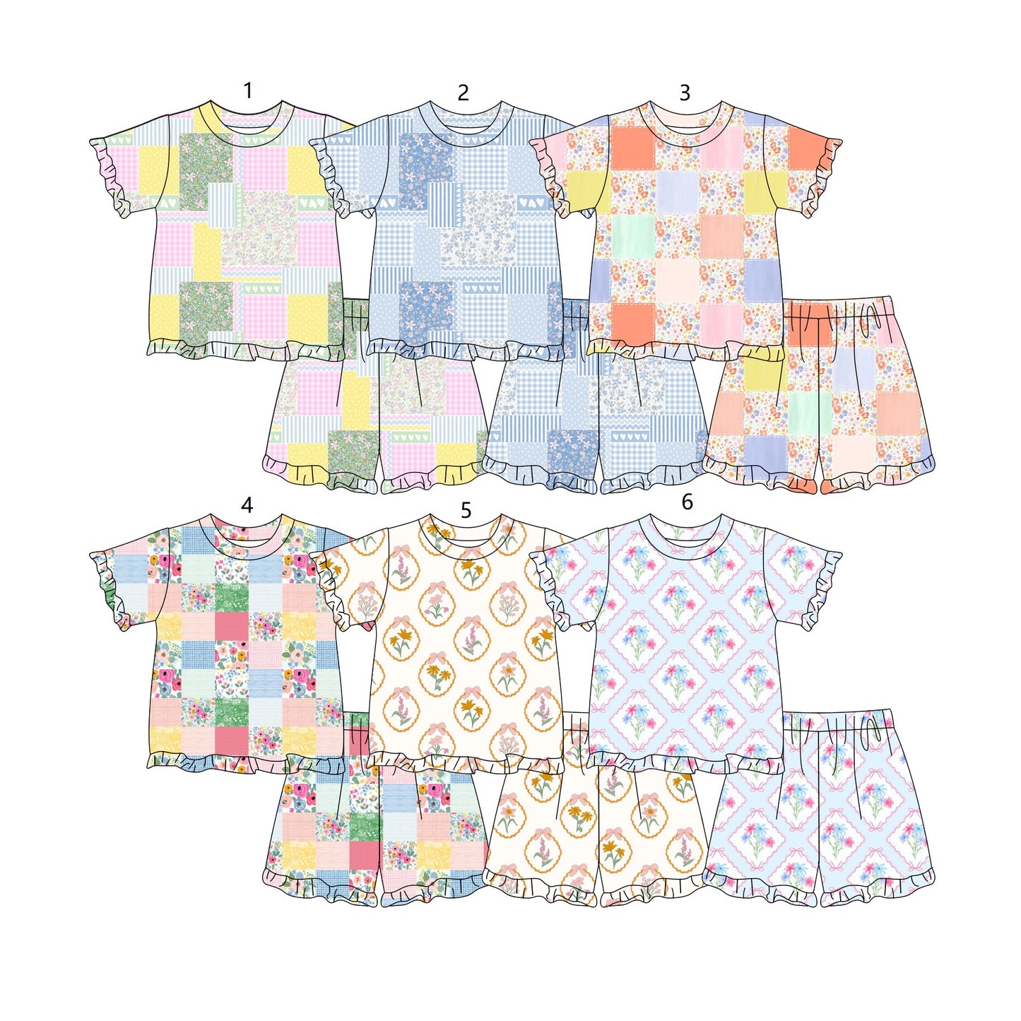 ( Moq 5 Each Style ) Sibling Baby Girls Kids Short Sleeves Flower Bows Plaid Shirts Shorts Summer Outfits Clothes