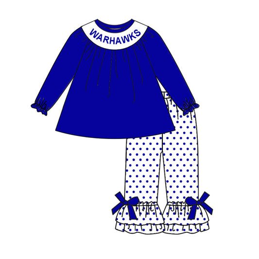 Baby Girl Long Sleeves Blue Tops Dots Ruffle Pants Team Set