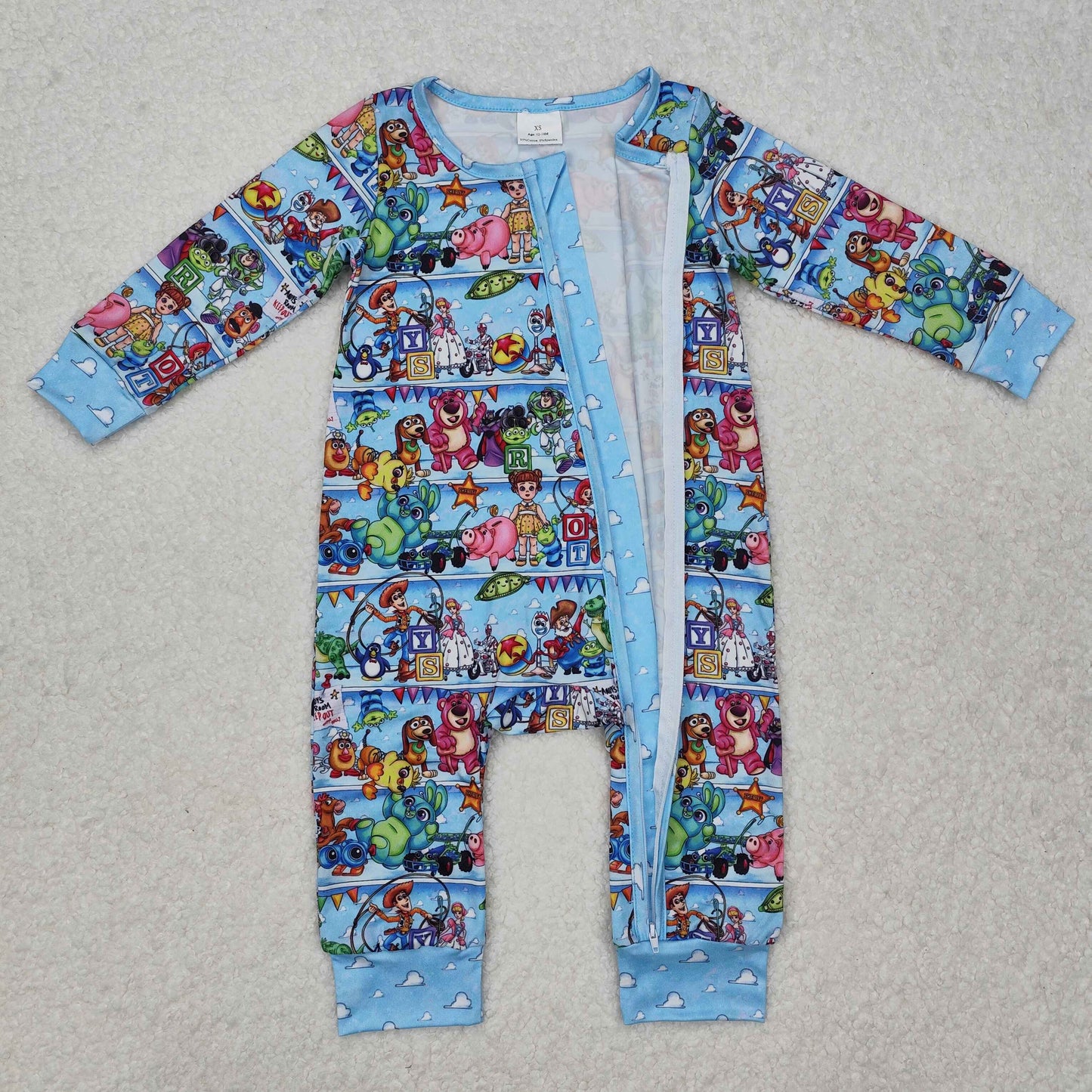 RTS Baby Boy Long Sleeves Cartoon Toys Zipper Blue Romper