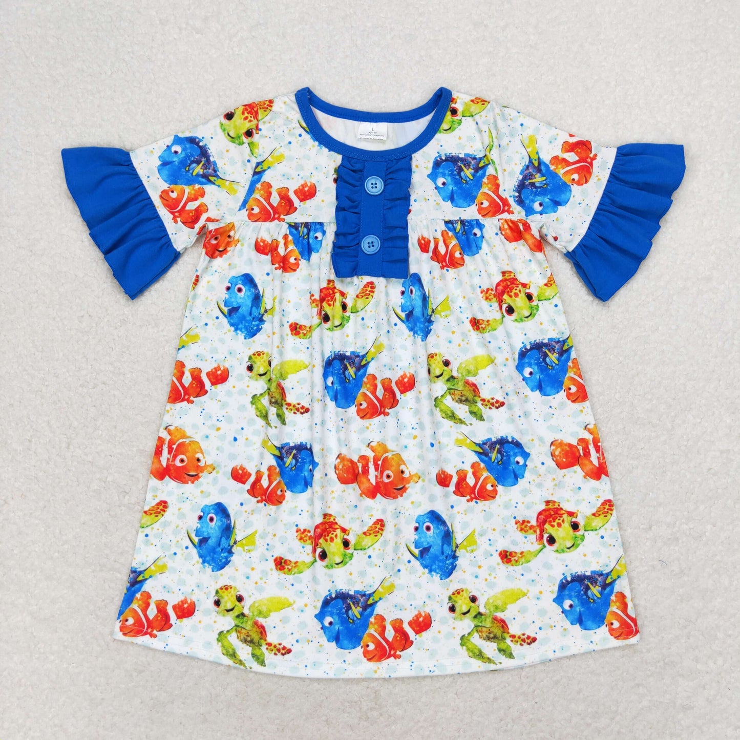Baby Girl Short Sleeves Fish Turtle Dress