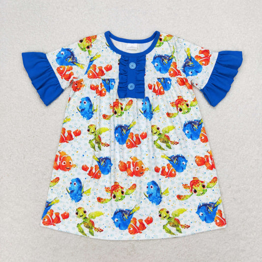 Baby Girl Short Sleeves Fish Turtle Dress