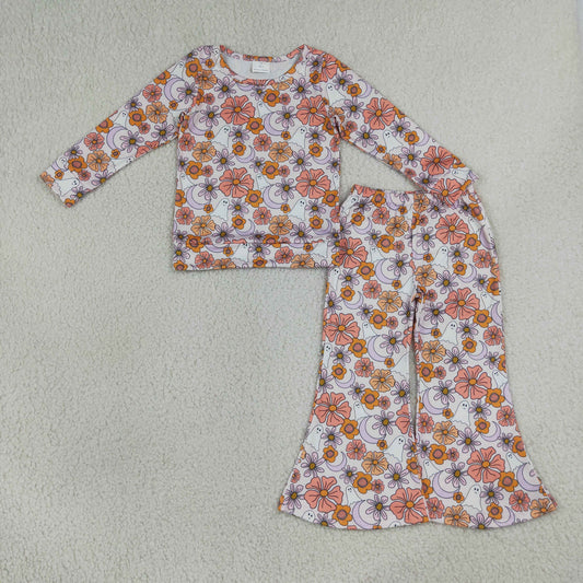 Baby Girls Kids Long Sleeves Flower Shirt Bell Pants Set Clothes RTS