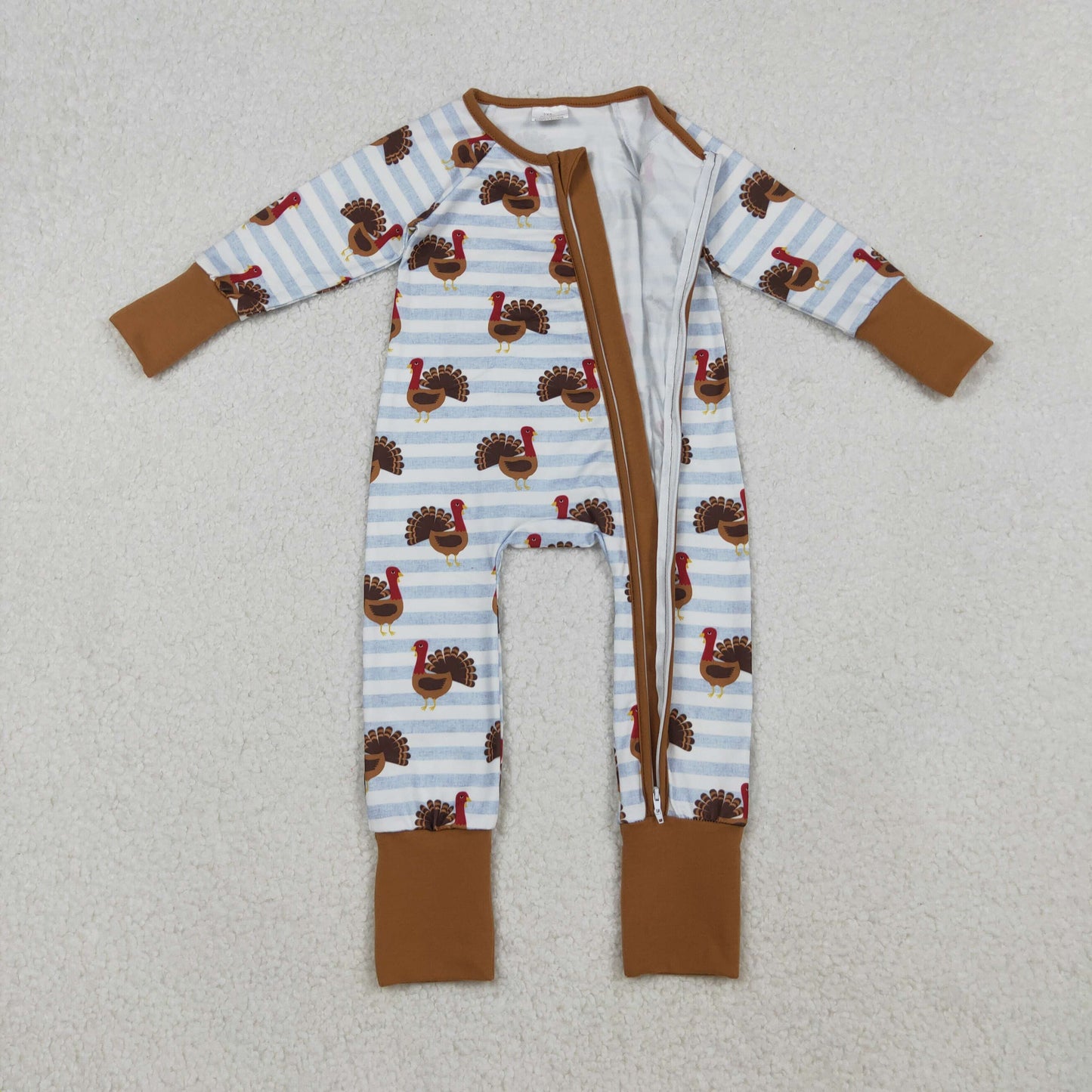 Baby Boys Infant Long Sleeves turkey Thanksgiving Stripes Zipper Fall Sleeper Romper RTS